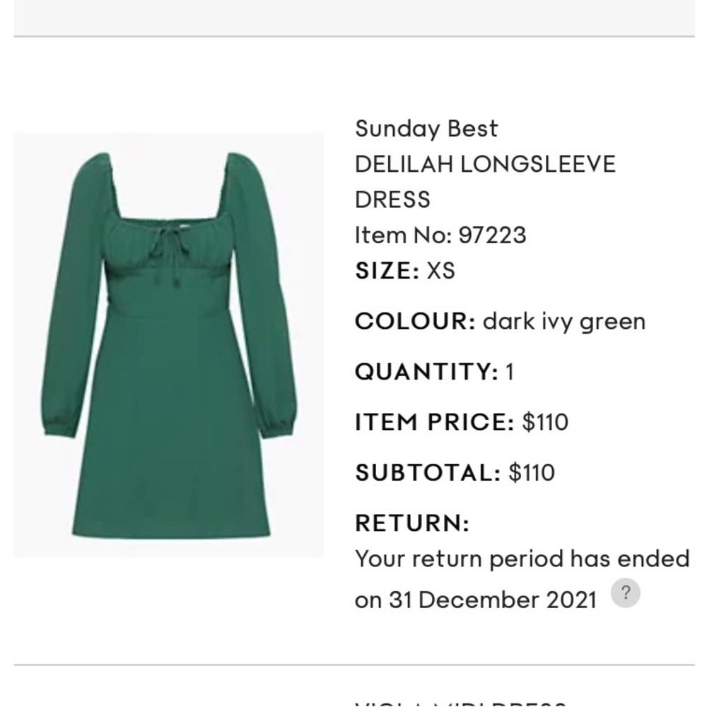 Aritzia Sunday Best Delilah long sleeve dress xs in a Dark Ivy Green